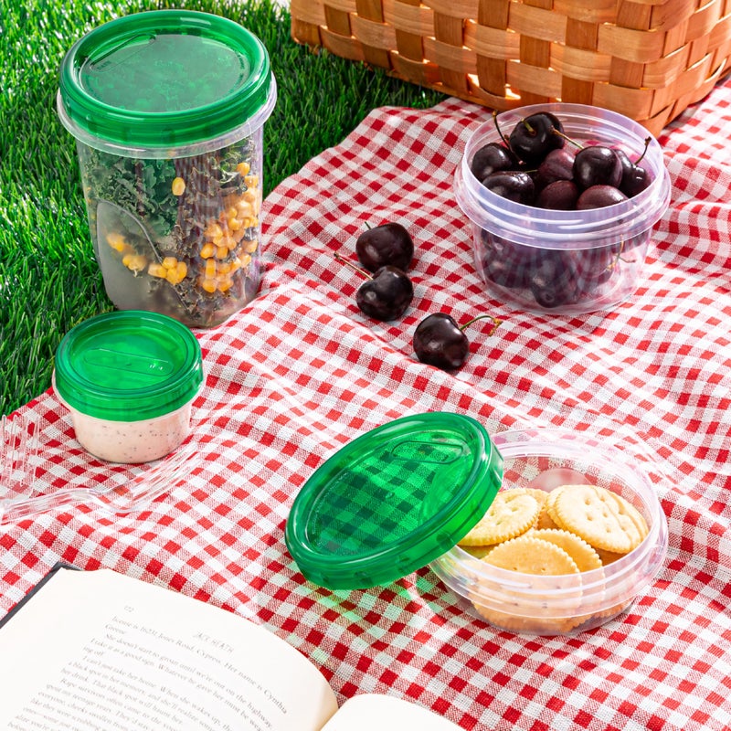 PLASTICPRO 24 Pack Twist Top Containers Assorted Sizes Plastic Food Storage Containers with Green Twist on Lids Stackable Reusable - Image 2