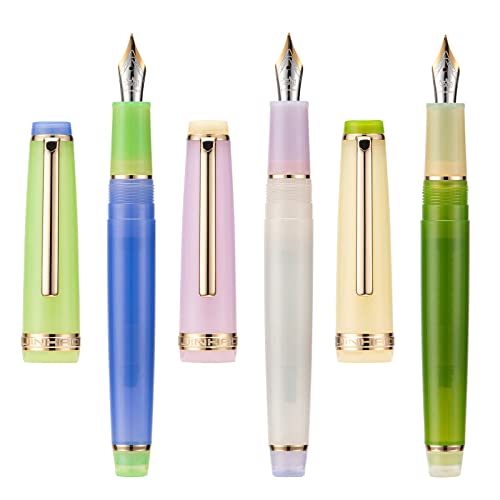 Lanxivi 3 Jinhao 82 Fountain Pen Transparent Mixed Morandi Color Acrylic Medium Point Gold Trim with Converter Set - Image 1