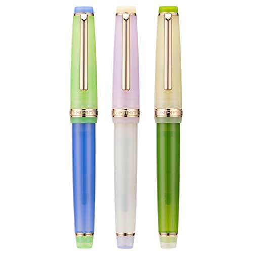 Lanxivi 3 Jinhao 82 Fountain Pen Transparent Mixed Morandi Color Acrylic Medium Point Gold Trim with Converter Set - Image 2