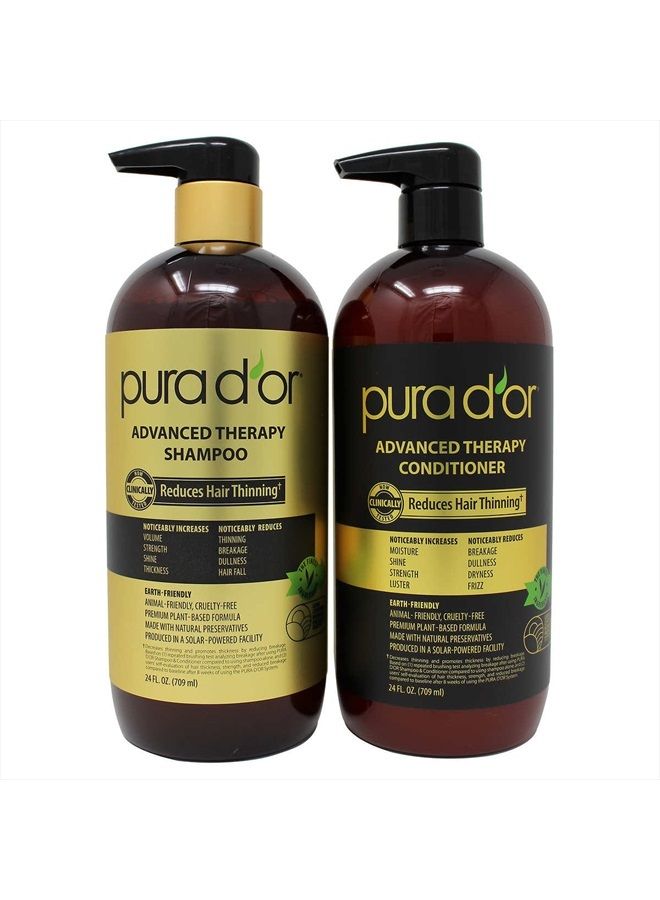 Pura d'or 24 Fl Oz Shampoo + 24 Fl Oz Conditioner. PURA D'OR Advanced Therapy System Shampoo & Conditioner Reduces Hair Thinning for Thicker Head of Hair, Infused with Premium Organic Argan Oil & Aloe Vera - Image 1