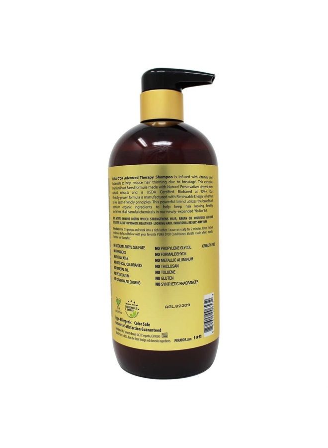 Pura d'or 24 Fl Oz Shampoo + 24 Fl Oz Conditioner. PURA D'OR Advanced Therapy System Shampoo & Conditioner Reduces Hair Thinning for Thicker Head of Hair, Infused with Premium Organic Argan Oil & Aloe Vera - Image 2