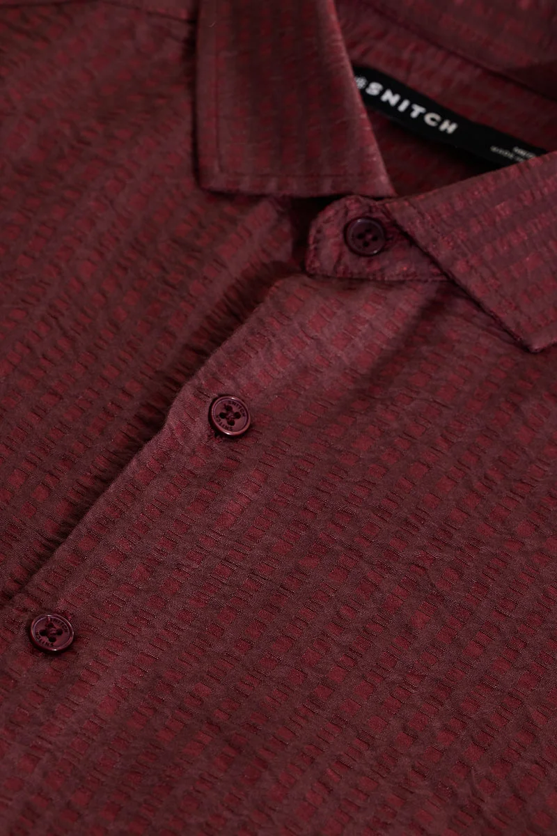 SNITCH Rich Burgundy Textured Long Sleeve Slim Fit Shirt