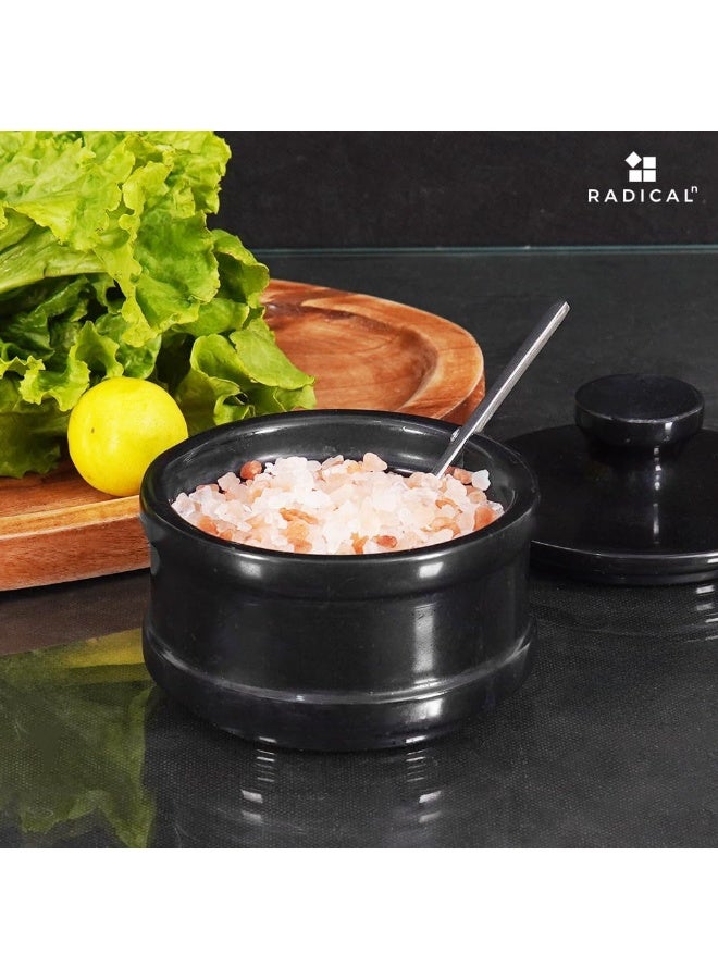 راديكالن قبو ملح من الرخام الأسود مع غطاء | برطمان توابل وملح مصنوع يدويًا، مقاس 3.5 بوصة، مناسب لطاولة المطبخ - Image 2
