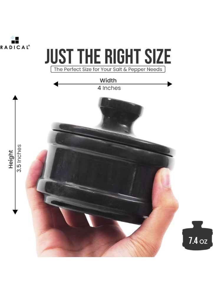 راديكالن قبو ملح من الرخام الأسود مع غطاء | برطمان توابل وملح مصنوع يدويًا، مقاس 3.5 بوصة، مناسب لطاولة المطبخ - Image 3