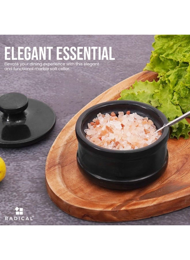 راديكالن قبو ملح من الرخام الأسود مع غطاء | برطمان توابل وملح مصنوع يدويًا، مقاس 3.5 بوصة، مناسب لطاولة المطبخ - Image 4