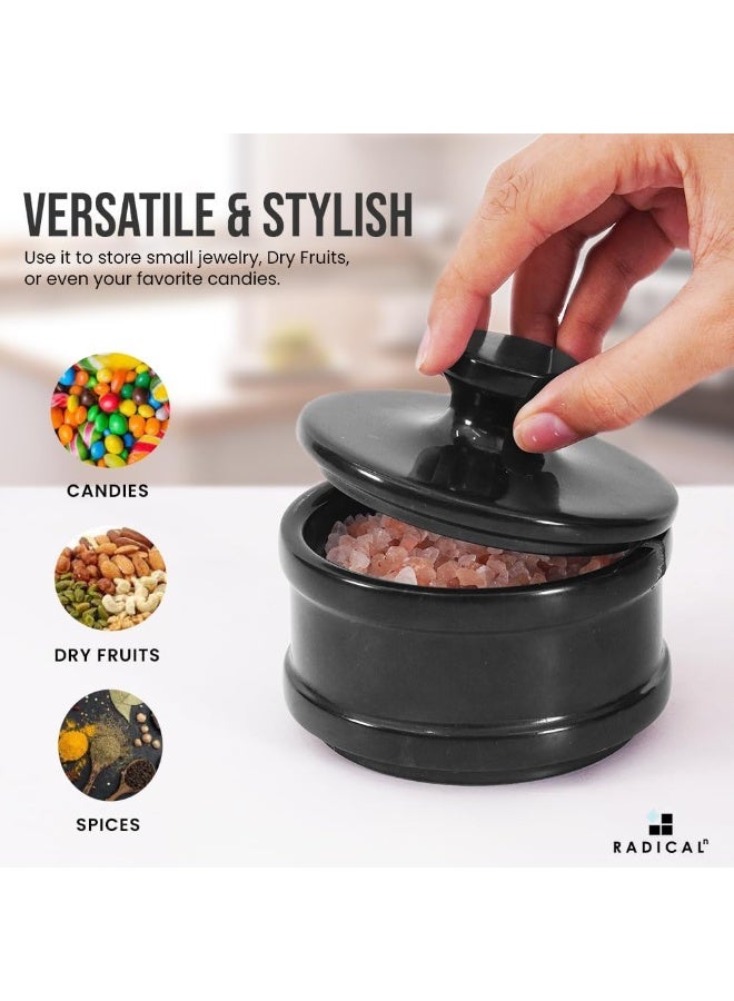 راديكالن قبو ملح من الرخام الأسود مع غطاء | برطمان توابل وملح مصنوع يدويًا، مقاس 3.5 بوصة، مناسب لطاولة المطبخ - Image 5