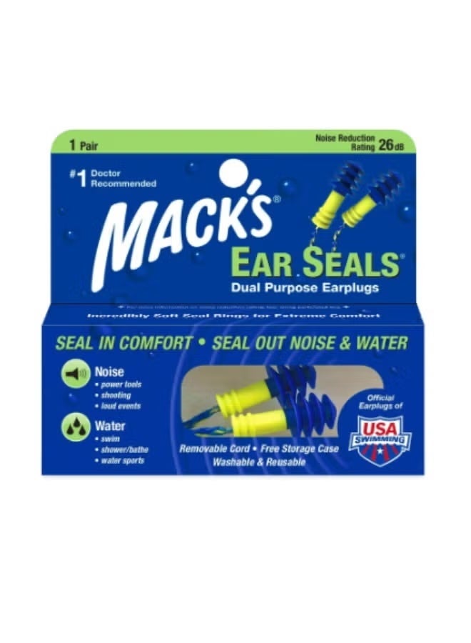 Mack's Ear Seals Dual Purpose Earplugs with Removable Cord - 1 Pair - Image 1