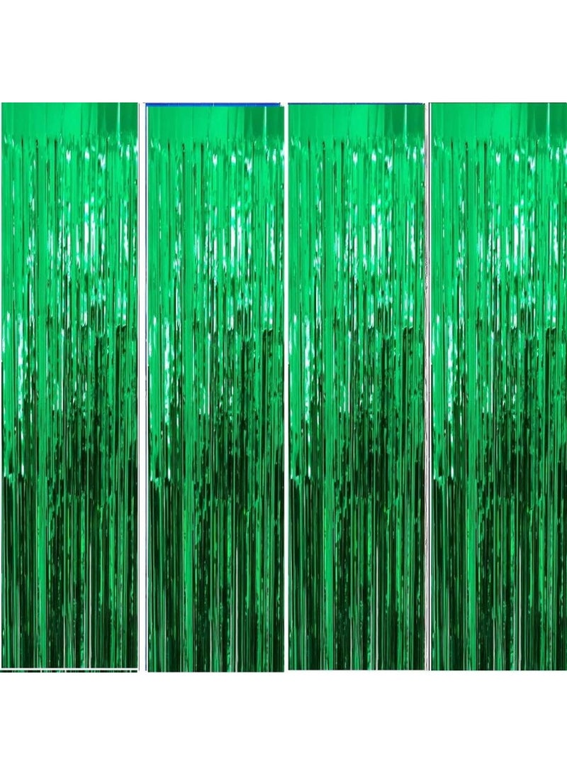 Foil Fringe Curtains for Birthday Decorations (Green, Pack of 4)