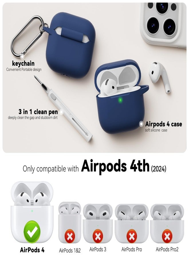 MCTOPZO for AirPods 4 Case 2024 Come with Cleaner Kit,Soft Silicone Protective Case for Apple AirPods 4th Generation Case with Keychain,Compatible with AirPod 4 Case Cover for Women Men-Midnight Blue - Image 2