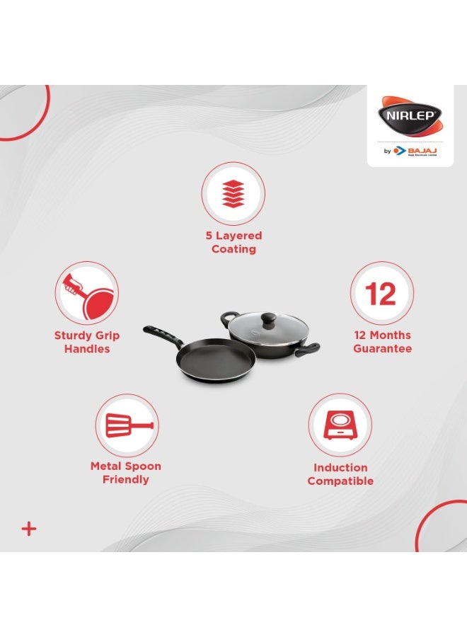 NIRLEP Sakhi Gift Set Non Stick Induction Set of Flat Tawa & Kadhai with Lid - Image 4