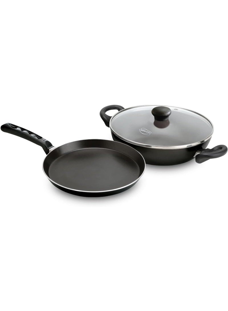 NIRLEP Sakhi Gift Set Non Stick Induction Set of Flat Tawa & Kadhai with Lid - Image 1