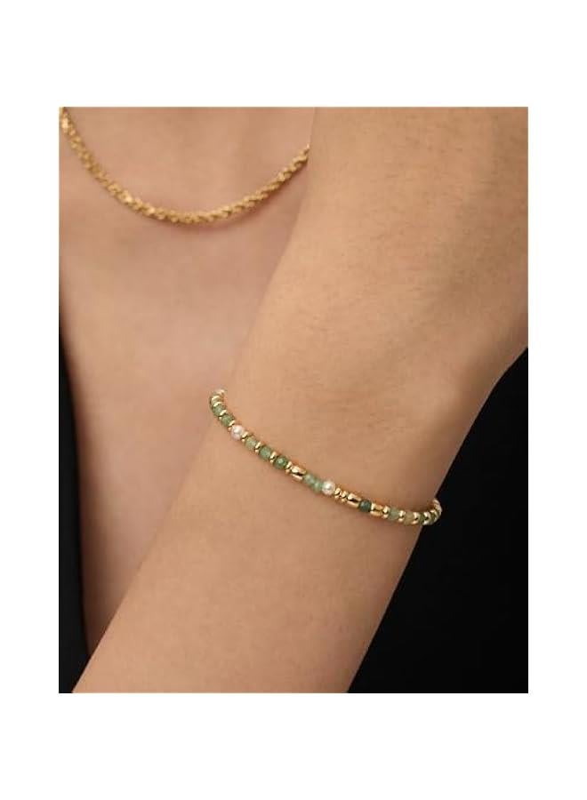 PAVOI 14K Yellow Gold Plated Beaded Enamel and Gemstones Bracelets for Women | Colored Boho Festival Adjustable Slider Bracelet | Freshwater Pearls Rose Jade ite Sodalite Labradorite Beads - Image 2