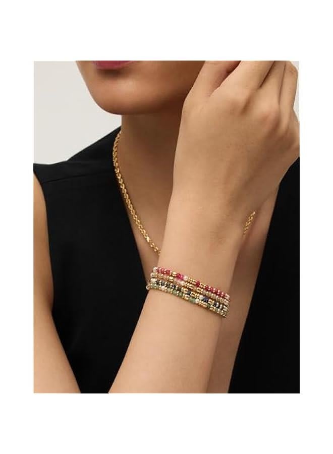 PAVOI 14K Yellow Gold Plated Beaded Enamel and Gemstones Bracelets for Women | Colored Boho Festival Adjustable Slider Bracelet | Freshwater Pearls Rose Jade ite Sodalite Labradorite Beads - Image 3