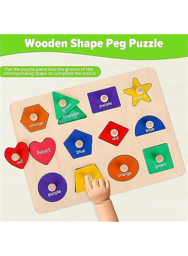 Montessori Toys for Toddlers 1, 2, 3 Year Old, Wooden Shape Learning Puzzles for Baby 12-18-24 Months, Early Educational Toys,   Birthday Gifts for Boys & Girls Age 1-3 - Image 2