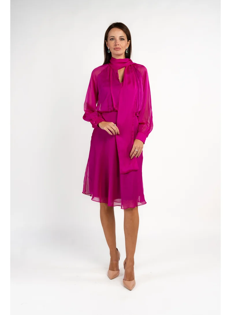 Fashonara Pink Georgette Neck Tie Corporate Dress