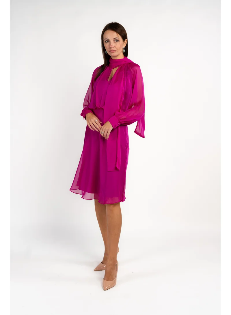 Fashonara  Pink Georgette Neck Tie Corporate Dress for Women | Best Price UAE