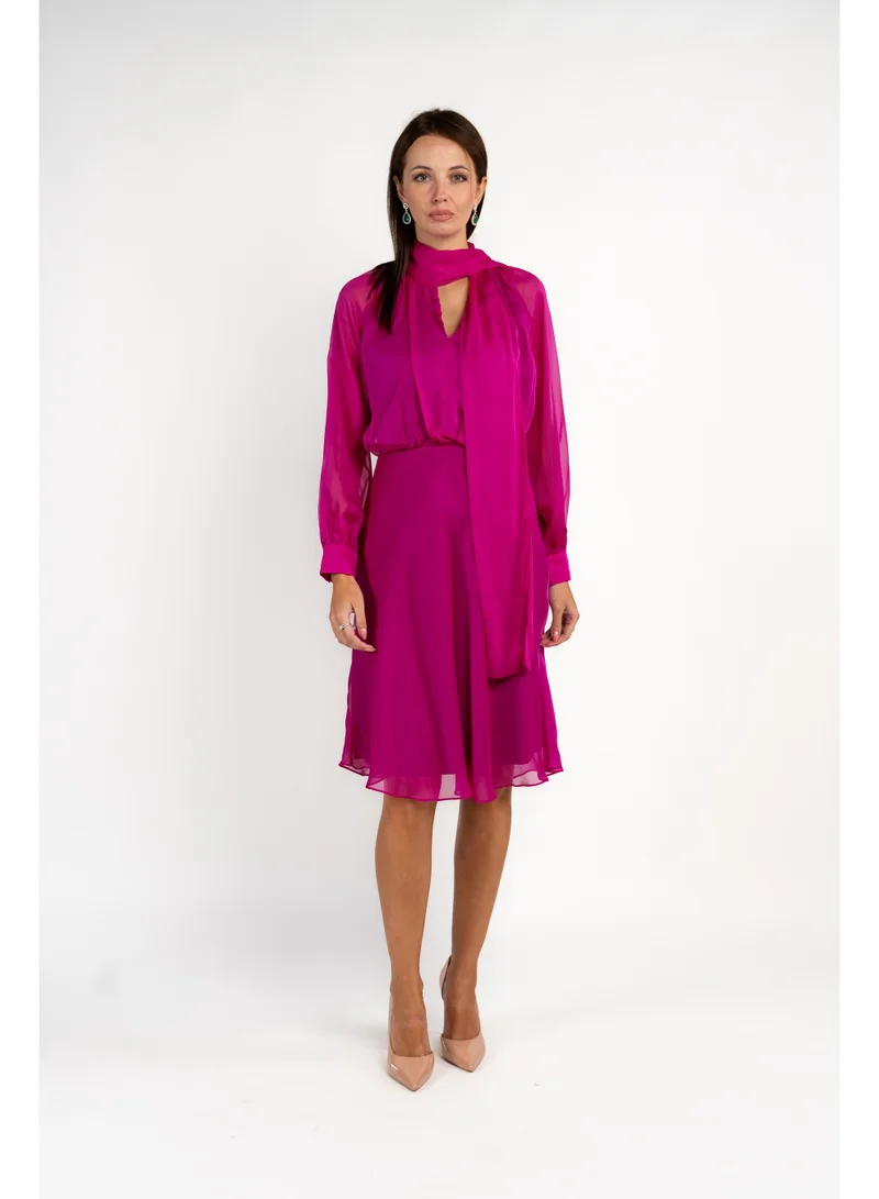 Fashonara  Pink Georgette Neck Tie Corporate Dress for Women | Best Price UAE