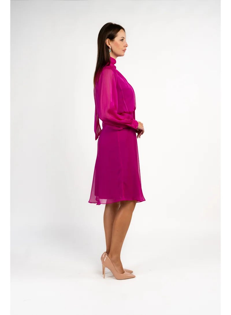 Fashonara  Pink Georgette Neck Tie Corporate Dress for Women | Best Price UAE