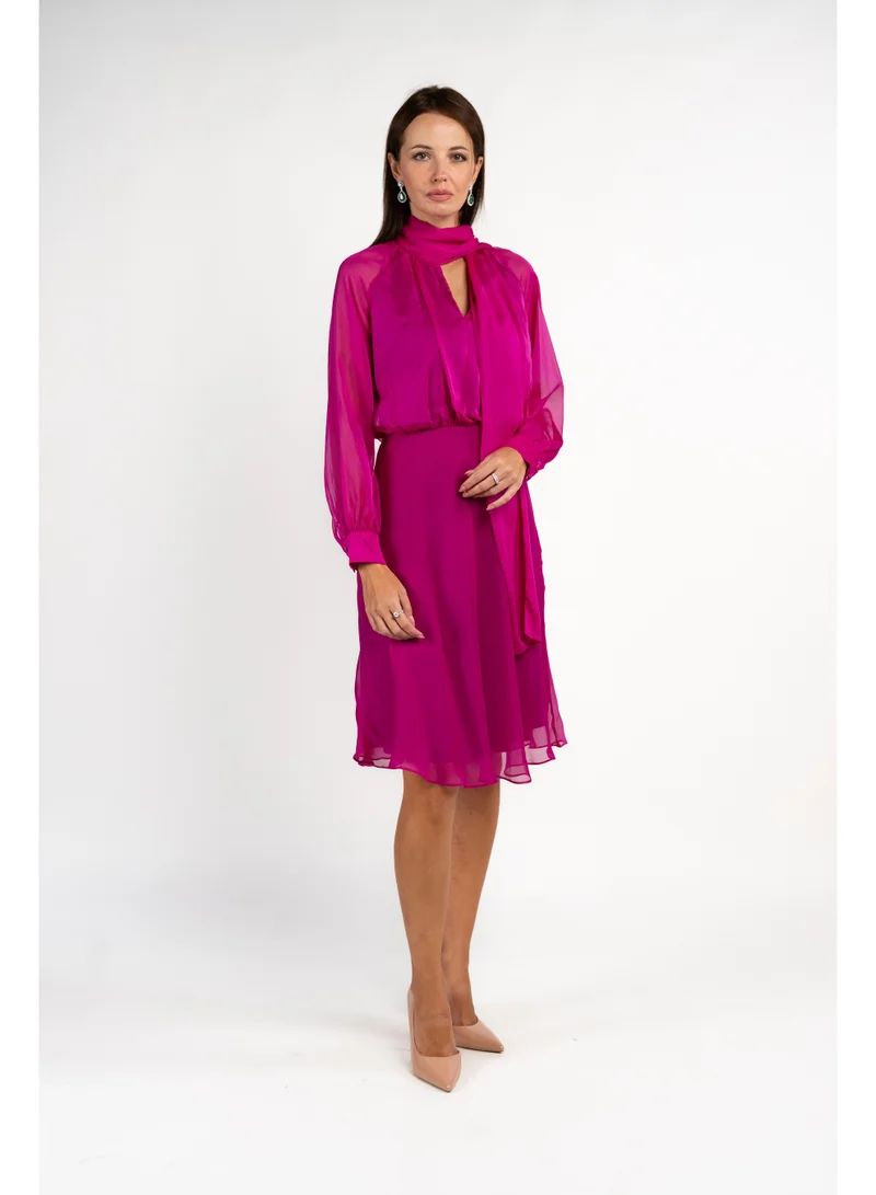 Fashonara  Pink Georgette Neck Tie Corporate Dress for Women | Best Price UAE