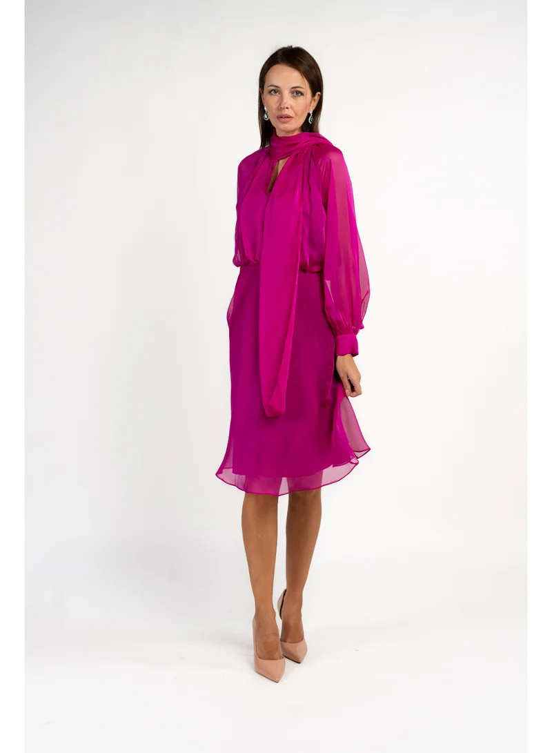 Fashonara  Pink Georgette Neck Tie Corporate Dress for Women | Best Price UAE