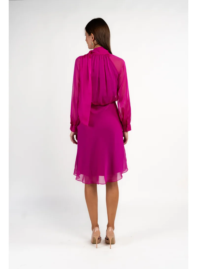 Fashonara Pink Georgette Neck Tie Corporate Dress