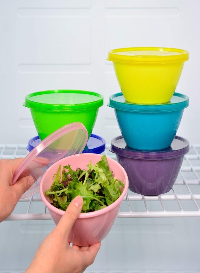 Youngever 22 Ounce Plastic Food Storage Containers with Lids, Cereal & Soup Bowls, Set of 9 in 9 Assorted Colors - Image 3