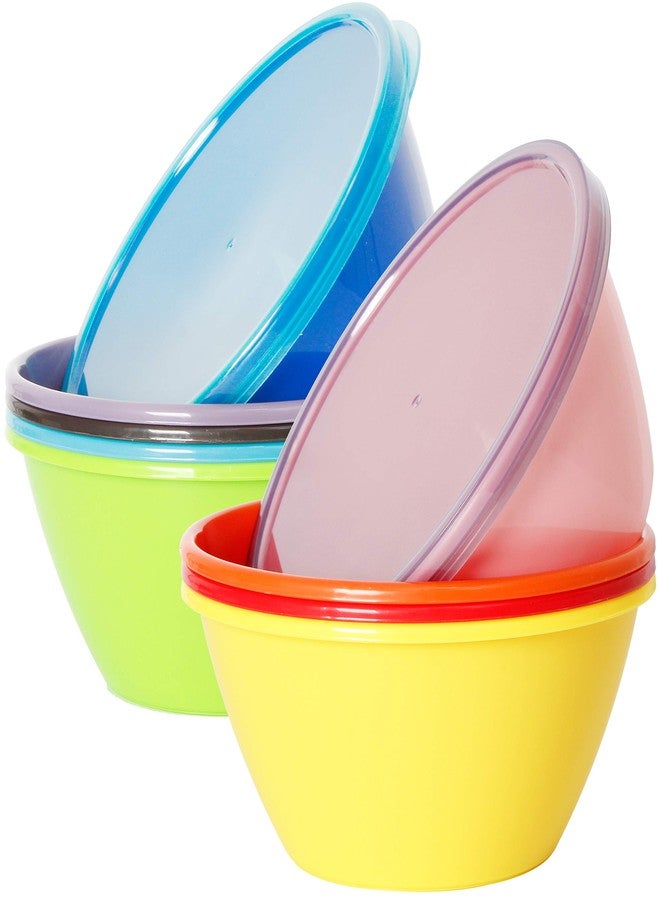 Youngever 22 Ounce Plastic Food Storage Containers with Lids, Cereal & Soup Bowls, Set of 9 in 9 Assorted Colors - Image 1