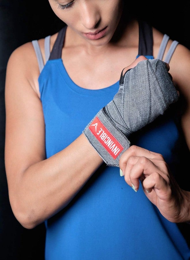 INVINCIBLE Nylon Mexican Style Semi-Stretch Hand Wraps (Grey-Melange, 4.5 Meter) - Image 5