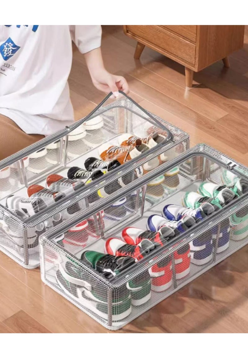 3 Pack Shoe Storage Organizer Transparent Shoe Storage Box for Under Bed Stackable Shoe Organizer with Steel Foldable Shoe Rack Shoe Container Bins for Clothes Shoes Toys Space Saving（L 60*30*16cm）  - Image 3