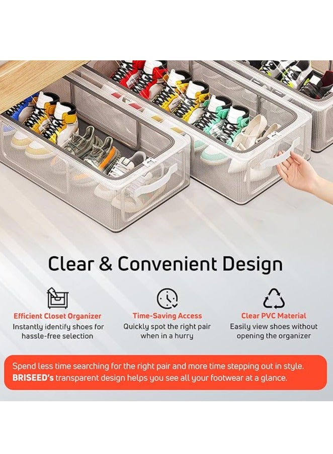 3 Pack Shoe Storage Organizer Transparent Shoe Storage Box for Under Bed Stackable Shoe Organizer with Steel Foldable Shoe Rack Shoe Container Bins for Clothes Shoes Toys Space Saving（L 60*30*16cm）  - Image 4