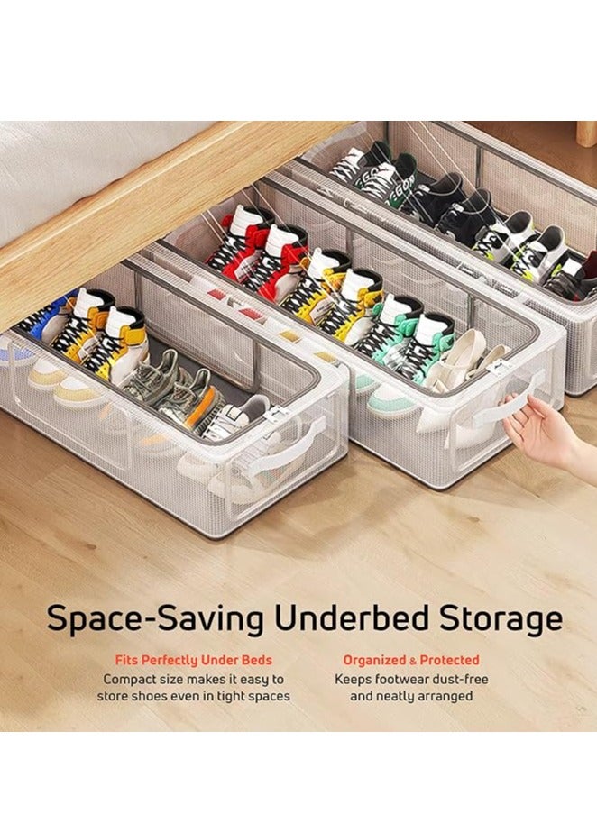 3 Pack Shoe Storage Organizer Transparent Shoe Storage Box for Under Bed Stackable Shoe Organizer with Steel Foldable Shoe Rack Shoe Container Bins for Clothes Shoes Toys Space Saving（L 60*30*16cm）  - Image 5