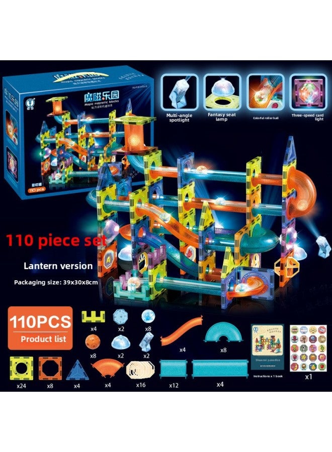 Creative Color Window Lighting Magnetic Film Pipe Ball Slide Track Varied Building Blocks Toys-Color:[110-piece Set] Lighting Style-color Box 1640g  - Image 1