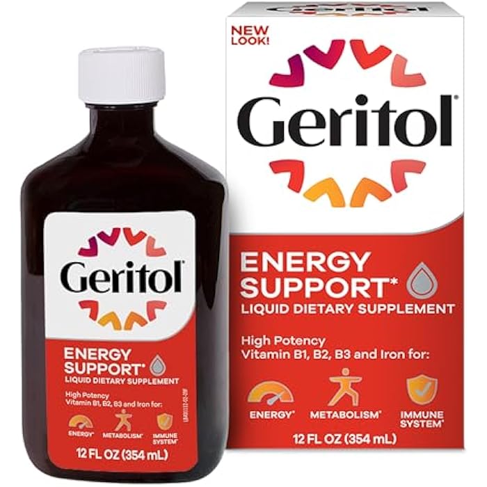 Geritol Liquid Vitamin and Iron Supplement, Energy Support, Contains High Potency B-Vitamins and Iron, Pleasant Tasting, Easy to Swallow, No Artificial Sweeteners, Non-GMO, 12 Oz - Image 1