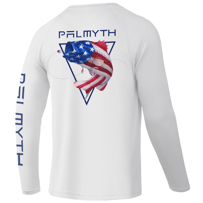 Palmyth Fishing Shirts for Men Long Sleeve UPF 50 T Shirt Sun Protection Tee WhiteLargemouth Bass L - Image 2
