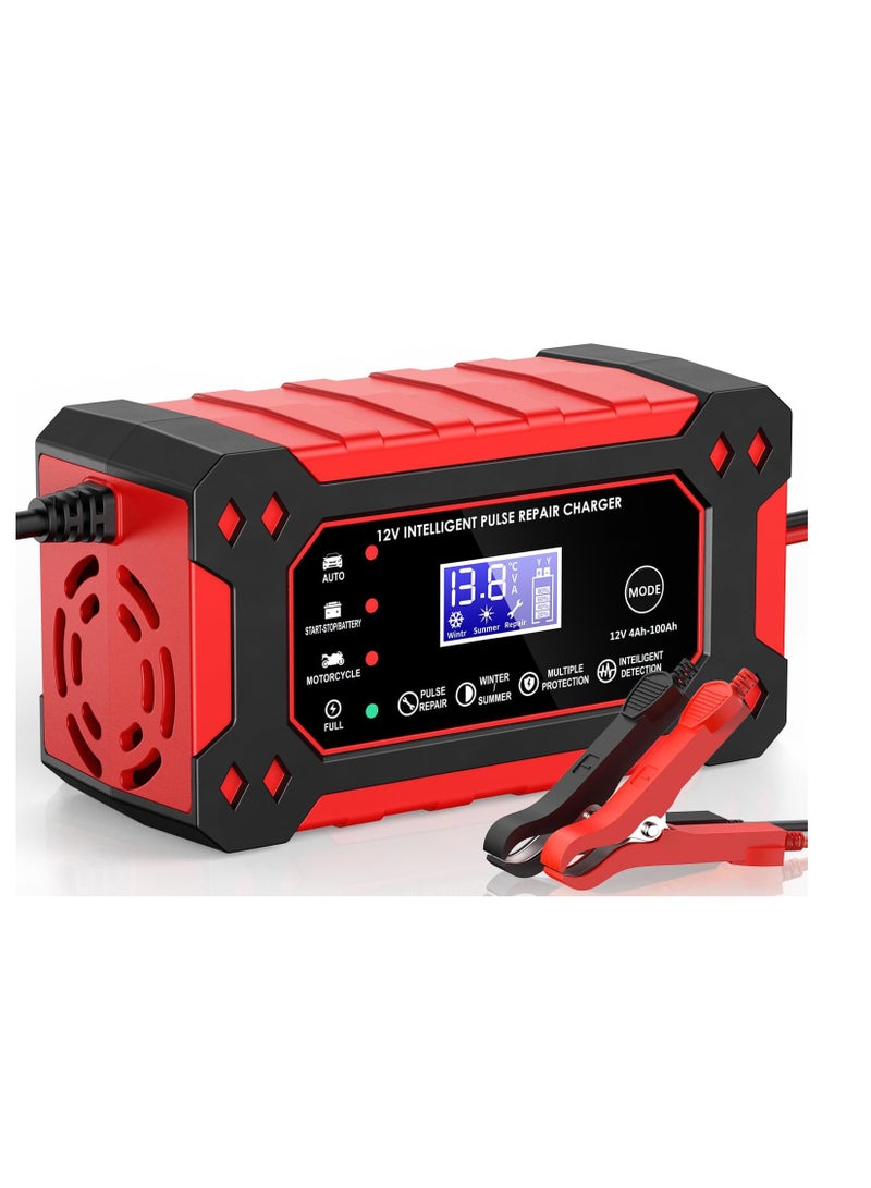 SYOSI Car Battery Charger, Car And Motorcycle Battery Charger, Lead-Acid Battery Smart Charger Battery, Start-Stop Repair Activation Charger,for Cars Boat Motorcycle Lawn Mower  - Image 1