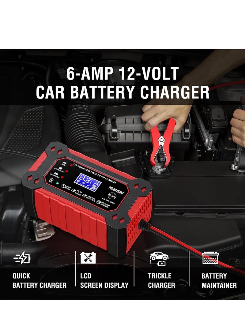 SYOSI Car Battery Charger, Car And Motorcycle Battery Charger, Lead-Acid Battery Smart Charger Battery, Start-Stop Repair Activation Charger,for Cars Boat Motorcycle Lawn Mower  - Image 2
