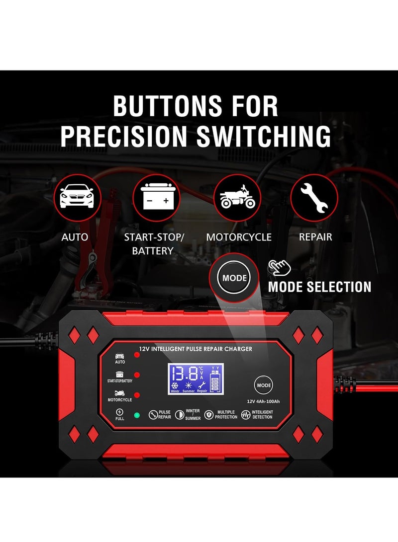 SYOSI Car Battery Charger, Car And Motorcycle Battery Charger, Lead-Acid Battery Smart Charger Battery, Start-Stop Repair Activation Charger,for Cars Boat Motorcycle Lawn Mower  - Image 4