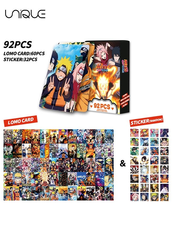 Unique 92 Pieces NARUTO Lomo Card - Laser Card - 60Pieces Double-sided LOMO Card - 30 Pcs Random stickers - HD Color Printed Collector Card Sticker - Photo card decoration for collector fans - Image 1