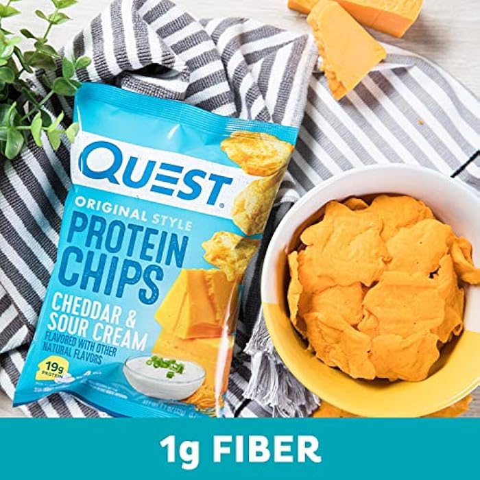 Quest Nutrition Cheddar & Sour Cream Protein Chips, 19g Protein, 4g Net Carbs, Low Carb, Gluten Free, 1.1 oz (Pack of 12) - Image 4