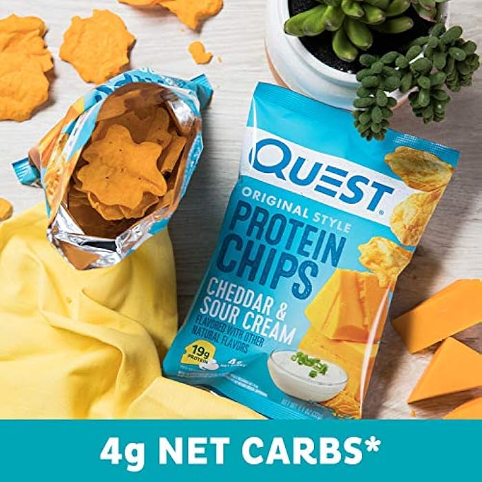 Quest Nutrition Cheddar & Sour Cream Protein Chips, 19g Protein, 4g Net Carbs, Low Carb, Gluten Free, 1.1 oz (Pack of 12) - Image 3