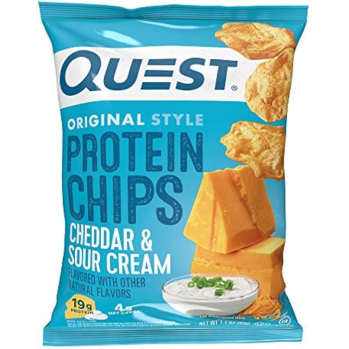 Quest Nutrition Cheddar & Sour Cream Protein Chips, 19g Protein, 4g Net Carbs, Low Carb, Gluten Free, 1.1 oz (Pack of 12) - Image 1