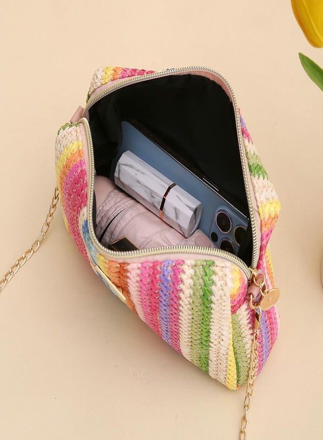 Caistre Women’s Straw Tote Bag Rainbow Striped Casual Beach Shoulder Bag Summer Vacation Straw Crossbody Bag Purse 2025 - Image 4