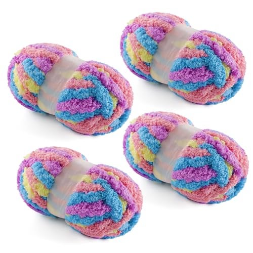 NDICANG 4 Pack Chunky Yarn for Hand Knitting - Chunky Chenille Blanket Yarn for Crocheting - Jumbo Fluffy Yarn for Crochet - Super Bulky Yarn 28.4 yds 7.7 oz Each Skein (Macaroon) - Image 1