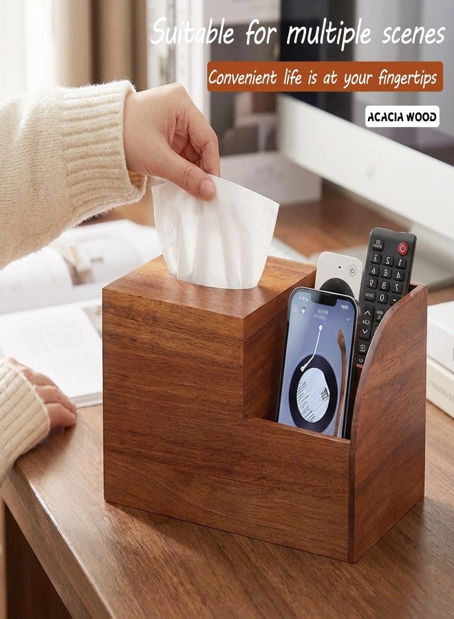 BIBELUN Square Tissue Box Cover,Multi-Functional Wood Tissue Box Holder with Storage Grid,Tissue and Remote Control Holder,Decorative Facial Tissue Cube Box Organizer for Desk,Nightstand,Bathroom - Image 2