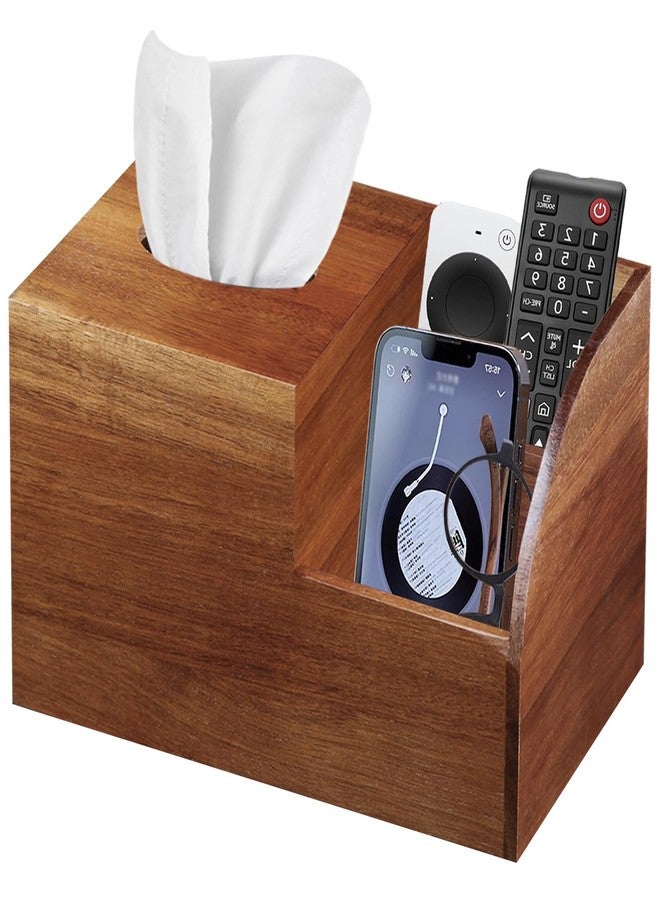 BIBELUN Square Tissue Box Cover,Multi-Functional Wood Tissue Box Holder with Storage Grid,Tissue and Remote Control Holder,Decorative Facial Tissue Cube Box Organizer for Desk,Nightstand,Bathroom - Image 1