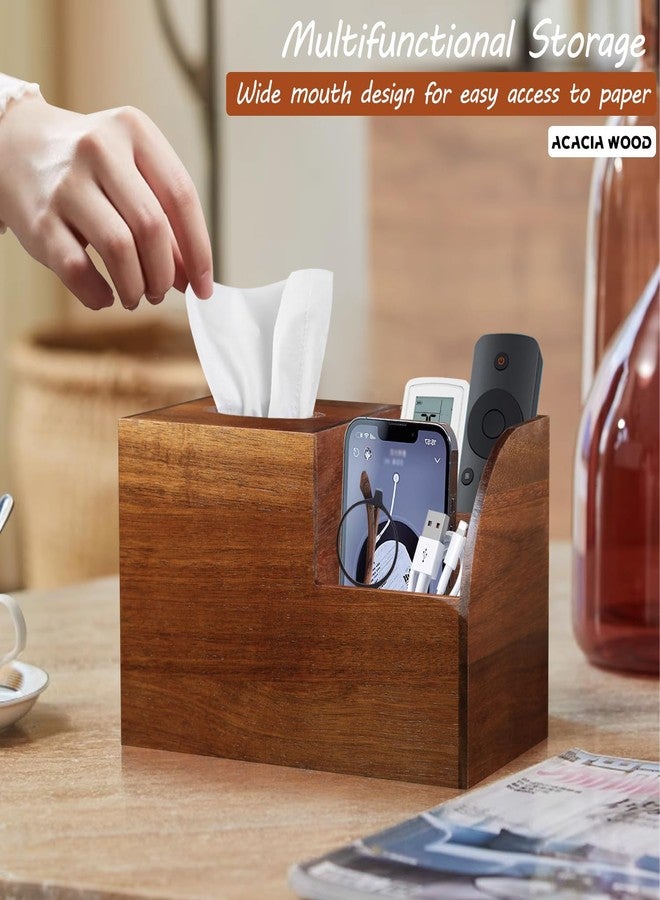 BIBELUN Square Tissue Box Cover,Multi-Functional Wood Tissue Box Holder with Storage Grid,Tissue and Remote Control Holder,Decorative Facial Tissue Cube Box Organizer for Desk,Nightstand,Bathroom - Image 5