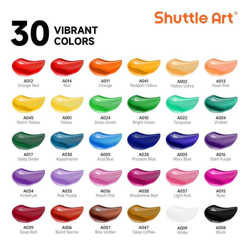 Shuttle Art 66 Pack Acrylic Paint Set, Shuttle Art Acrylic Painting Set with 30 Colors Acrylic Paint, Wooden Easel, Painting Canvas, Paint Brushes, Palettes, Art Painting Supplies for Kids Adults Beginner Artists - Image 3