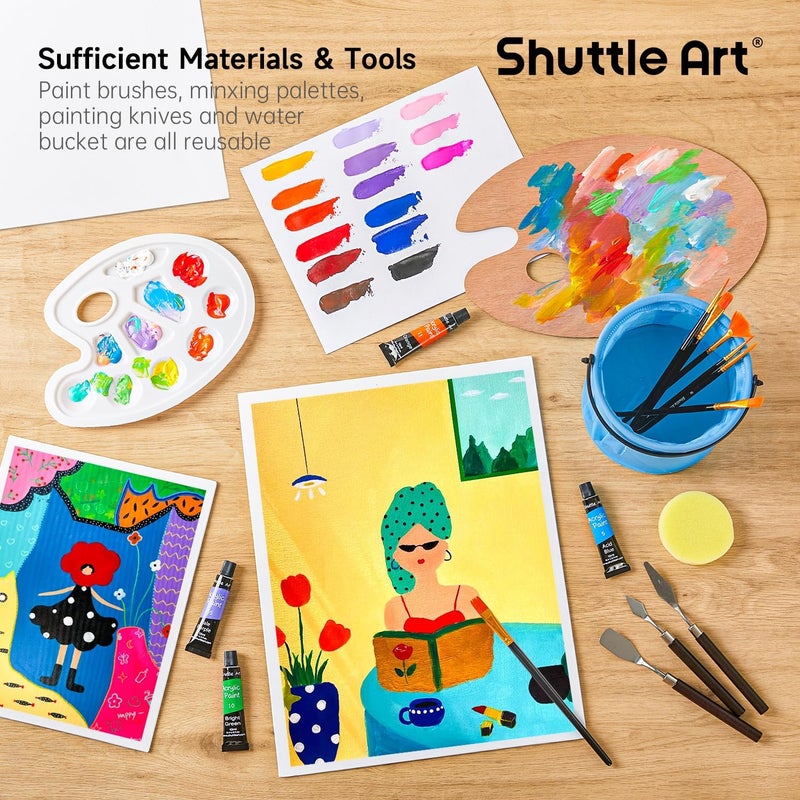 Shuttle Art 66 Pack Acrylic Paint Set, Shuttle Art Acrylic Painting Set with 30 Colors Acrylic Paint, Wooden Easel, Painting Canvas, Paint Brushes, Palettes, Art Painting Supplies for Kids Adults Beginner Artists - Image 5