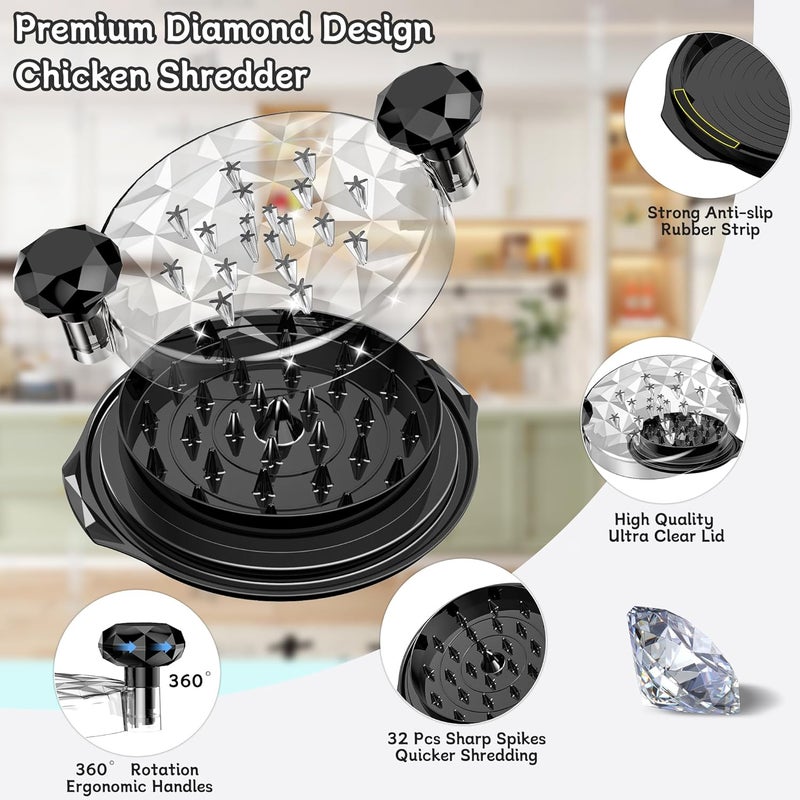 Beiyunee Chicken Shredder Tool Twist Large with Brush, 10" Pro Visible Kitchen Meat Shredder Grinder Machine, Strong Anti-Slip Base, Ergonomic Handle, BPA Free, Suitable for Steak Pork Chicken Breast (Black) - Image 2