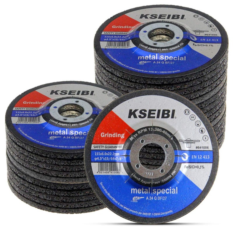 KSEIBI 651006 Grinding Wheels 25-Pack, Aluminum Oxide Discs for Metal & Stainless Steel, 4-1/2" x 1/4" x 7/8", Aggressive Grinding for Angle Grinders, Depressed Center Design - Image 1